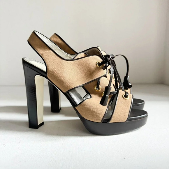 Ron White Canvas Strappy Safari Style High Heel Sandals - Picture 3 of 11